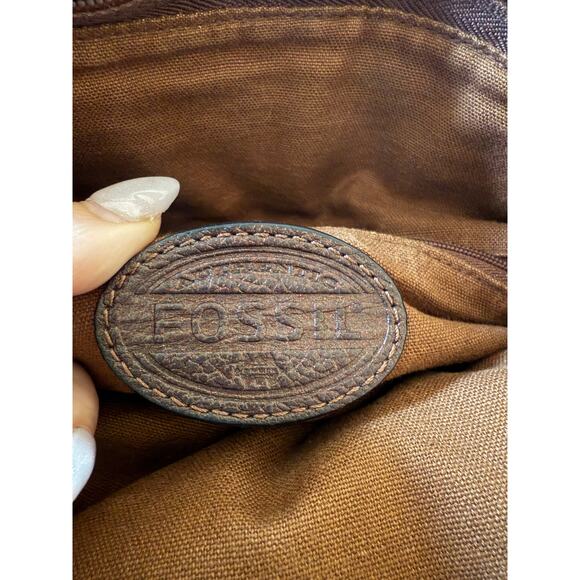 Y2K Vintage FOSSIL Brown Metallic Leather Fold Over Explorer Shoulder Bag Purse - Picture 7 of 7